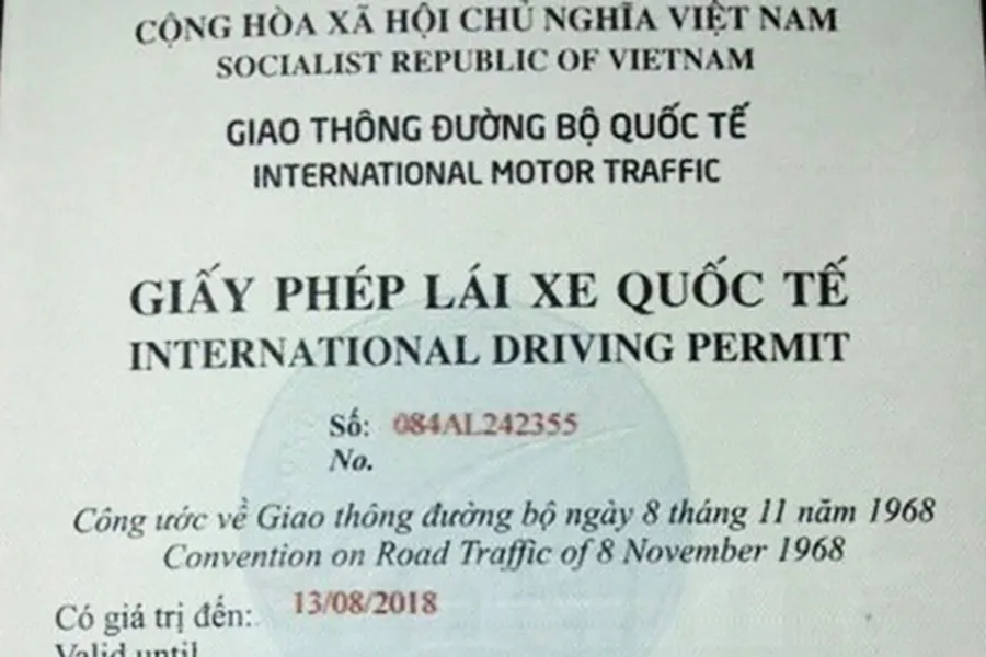 Sample of international driving license issued in Vietnam